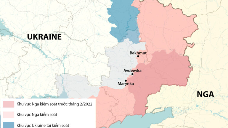 Vị trí các thành phố Bakhmut, Avdeevka và Marynka. Đồ họa: WP