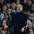 HLV Guardiola phản ứng về một tình huống trong trận thắng Arsenal trên sân Etihad, thành phố Manchester ở vòng 33 Ngoại hạng Anh ngày 26/4/2023. Ảnh: Reuters