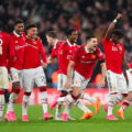 Cầu thủ Man Utd mừng chiến thắng trước Brighton ở loạt đá luân lưu bán kết Cup FA trên sân Wembley, thành phố London, Anh ngày 23/4/2023. Ảnh: FA