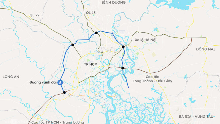 Hướng tuyến Vành đai 3 TP HCM. Đồ hoạ: Khánh Hoàng