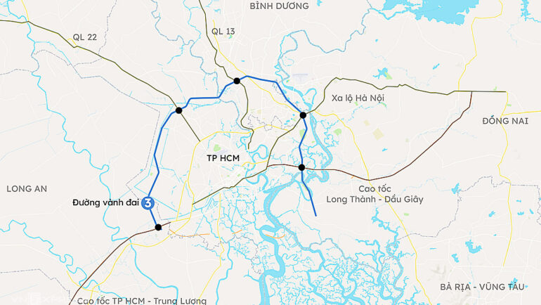 Hướng tuyến Vành đai 3 TP HCM. Đồ hoạ: Khánh Hoàng