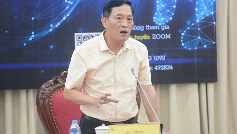 Thứ trưởng Khoa học và Công nghệ Trần Văn Tùng phát biểu khai mạc Techfest 2023. Ảnh: LD