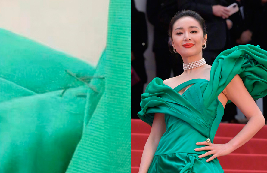 Cao Diệp tự may phần dưới nách bị bung chỉ. Ảnh: Sina