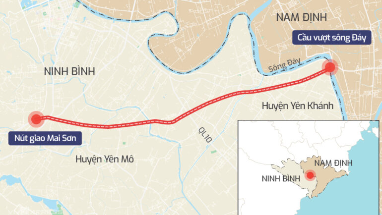 Đoạn cao tốc Ninh Bình - Nam Định dài 25km đã được tỉnh Ninh Bình đề xuất đầu tư. Đồ hoạ: Tạ Lư