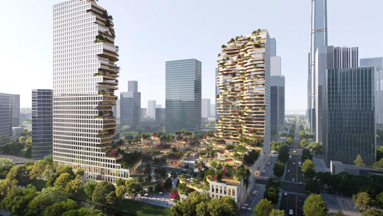 Thiết kế độc đáo của hai tòa nhà Oasis Towers tại Nam Kinh, Trung Quốc. Ảnh: MVRDV