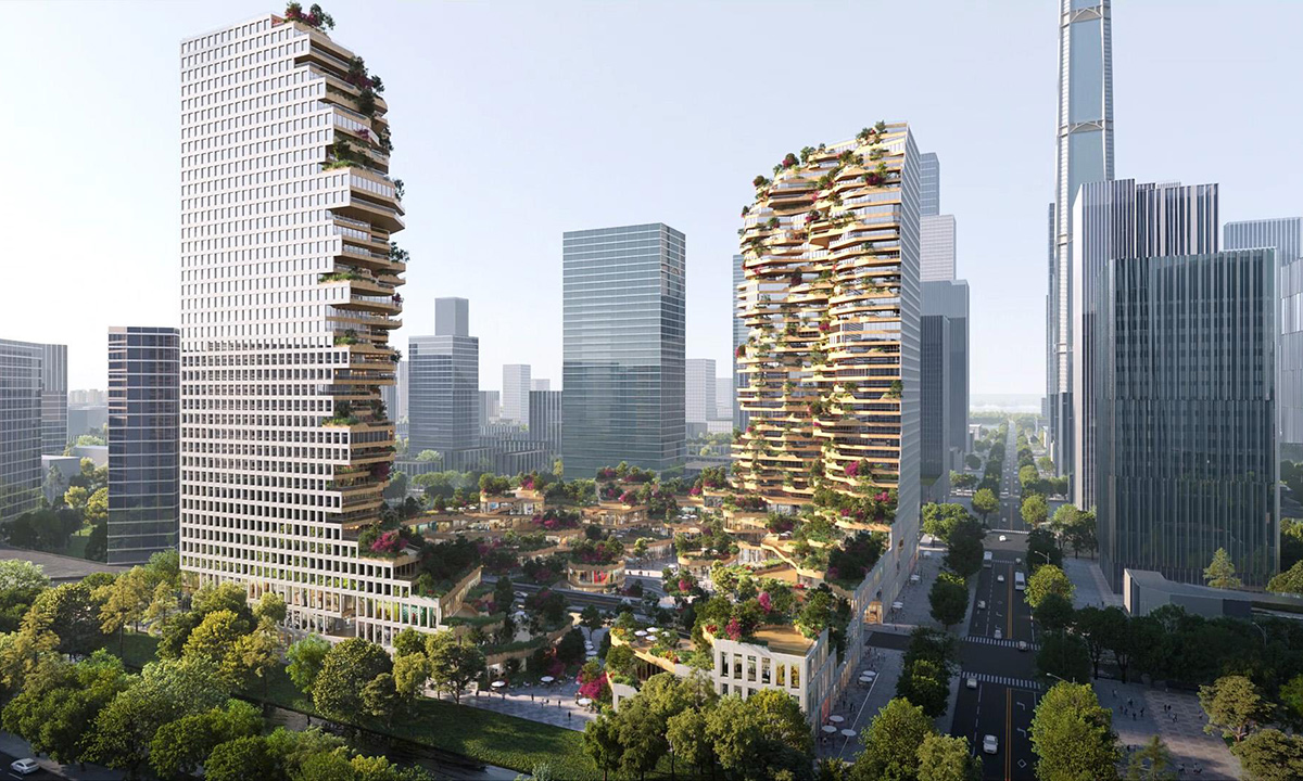 Thiết kế độc đáo của hai tòa nhà Oasis Towers tại Nam Kinh, Trung Quốc. Ảnh: MVRDV