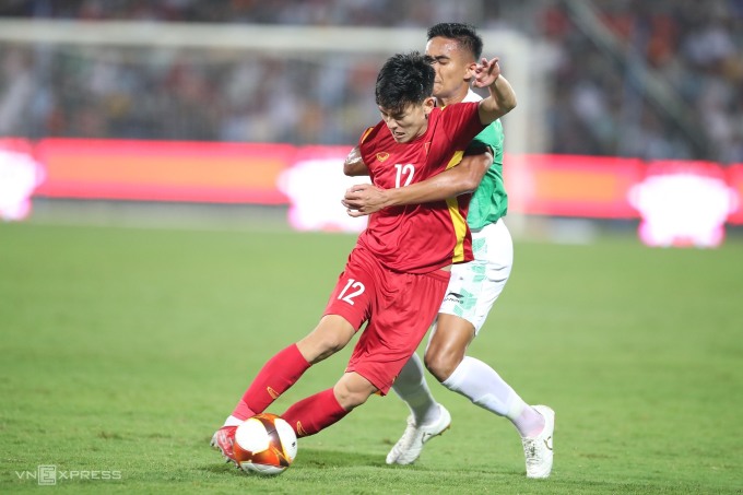 Việt Nam trong trận Việt Nam thắng Indonesia 3-0 tại vòng bảng SEA Games 31 ngày 6/5/2022 trên sân Việt Trì, Phú Thọ. Ảnh: Đức Đồng