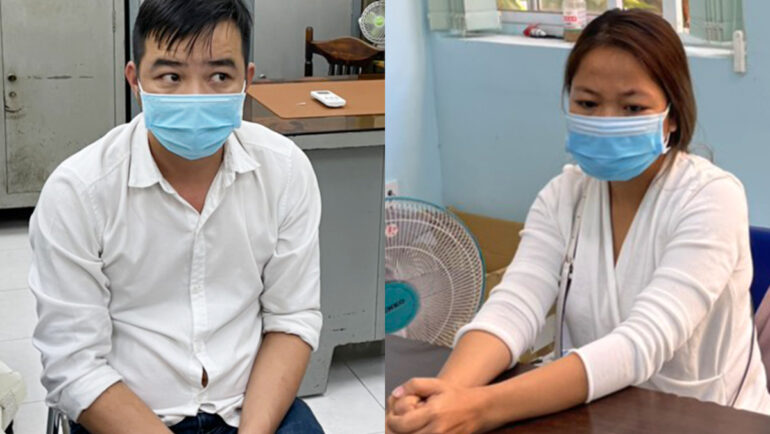 Phong và Trân tại cơ quan điều tra. Ảnh: Nhật Vy