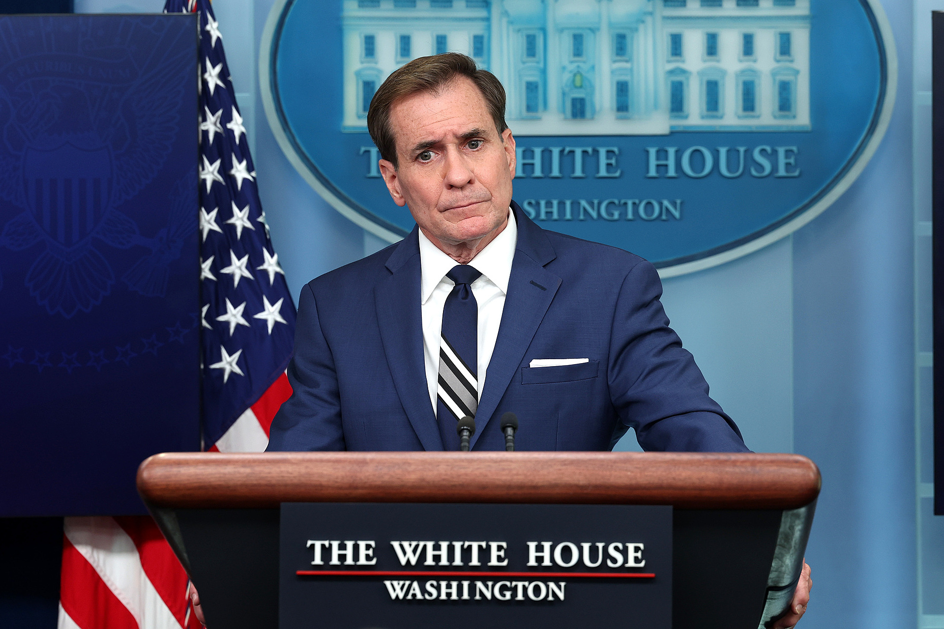 Người phát ngôn Hội đồng An ninh Quốc gia John Kirby tại cuộc họp báo ở Nhà Trắng ngày 6/6. Ảnh: AFP