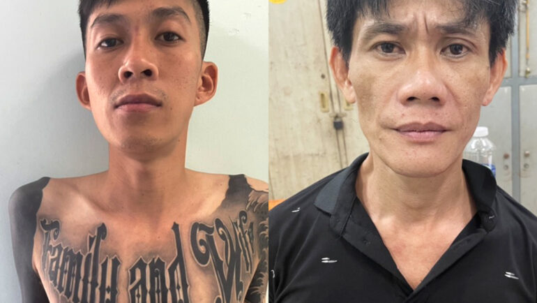 Hiển và Thanh tại cơ quan điều tra. Ảnh: Nhật Vy