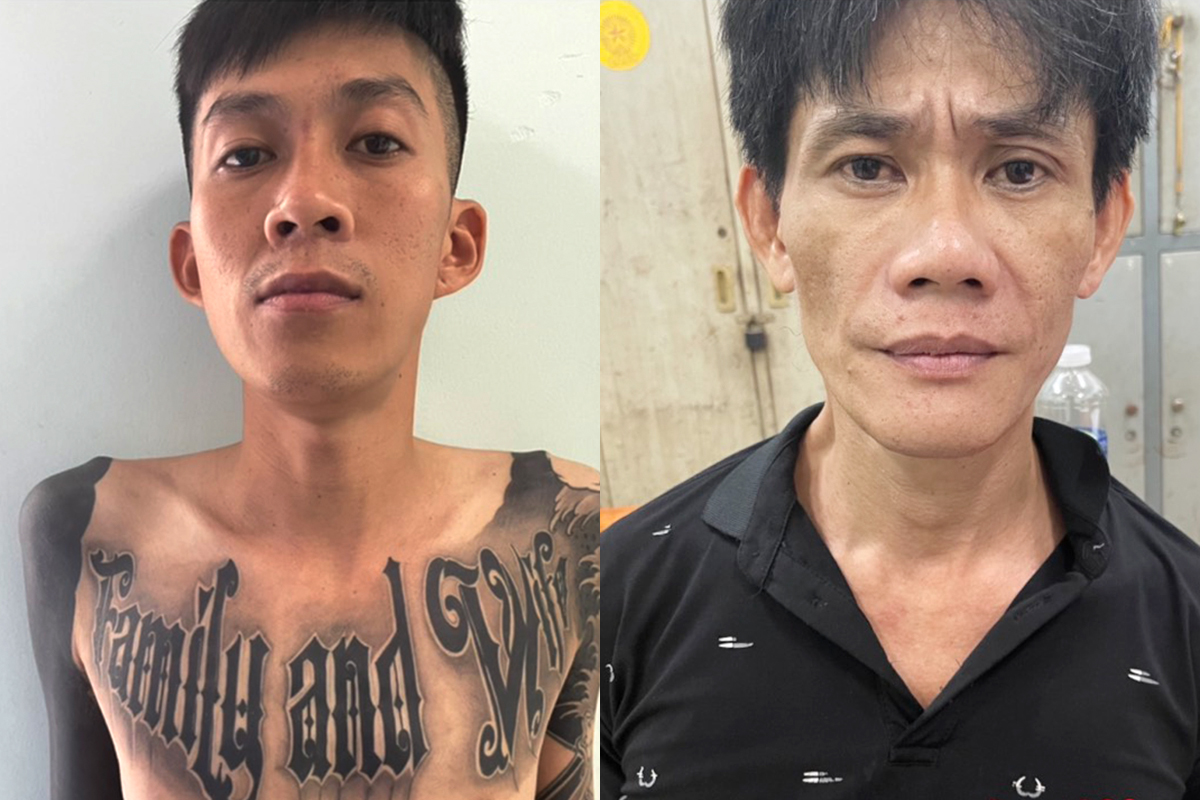 Hiển và Thanh tại cơ quan điều tra. Ảnh: Nhật Vy