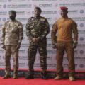 Heads of state of Malis Assimi Goita, Nigers General Abdourahamane Tiani and Burkina Fasos Captain Ibrahim Traore pose for photographs during the first ordinary summit of heads of state and governments of the Alliance of Sahel States (AES) in Niamey, Niger July 6, 2024. REUTERS/Mahamadou Hamidou