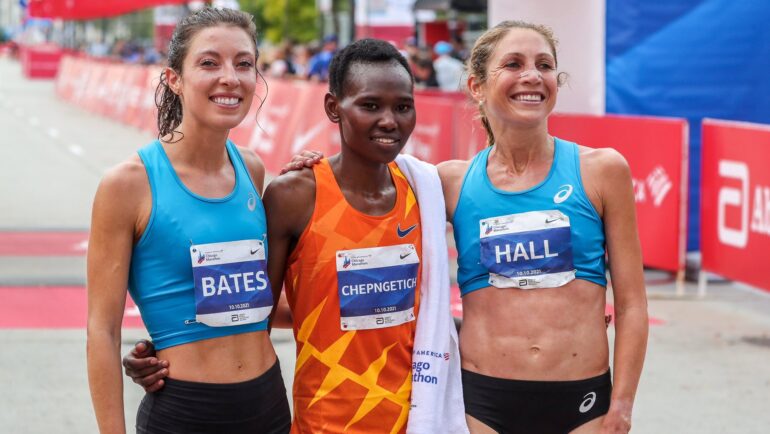 Sara Hall sẽ tiếp tục là đối thủ cạnh tranh với Chepngetich tại Chicago Marathon 2024. Ảnh: AFP