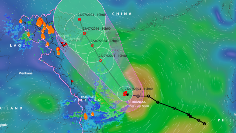 Dự báo hướng đi và vùng ảnh hưởng của bão. Ảnh: Hệ thống giám sát thiên tai