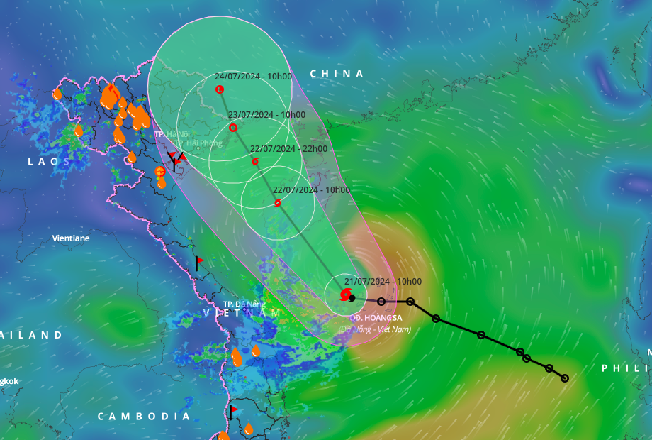 Dự báo hướng đi và vùng ảnh hưởng của bão. Ảnh: Hệ thống giám sát thiên tai
