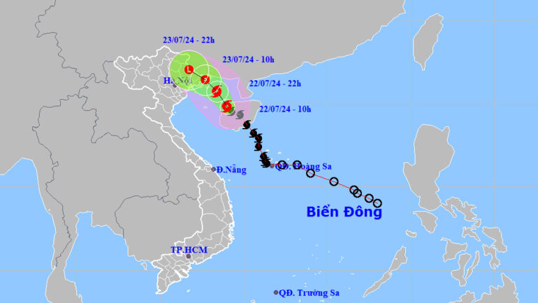 Dự báo đường đi và khu vực ảnh hưởng của bão lúc 10h sáng nay. Ảnh: NCHMF