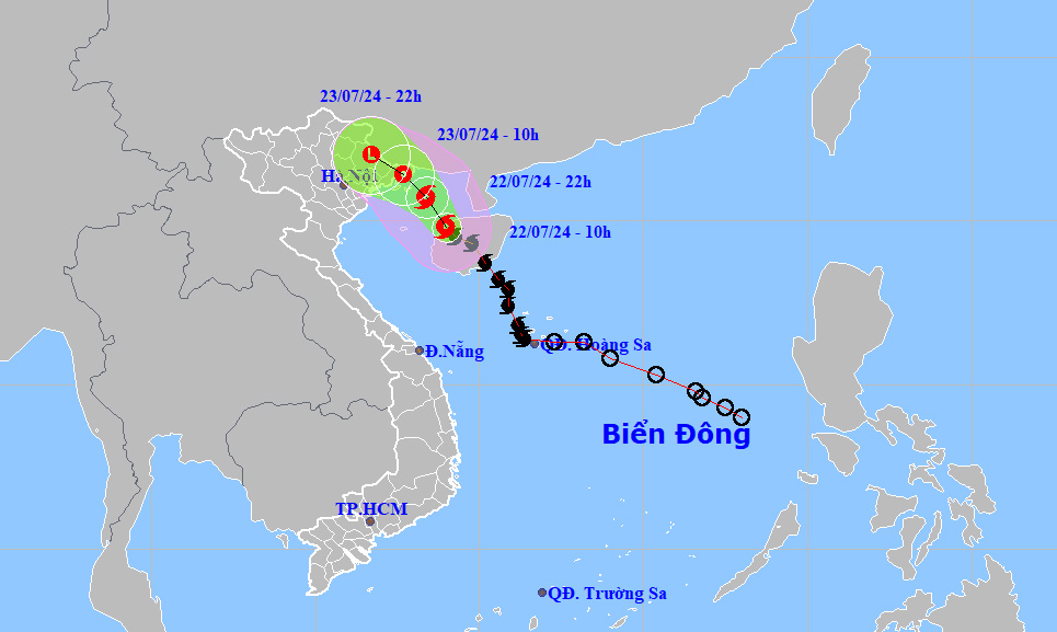 Dự báo đường đi và khu vực ảnh hưởng của bão lúc 10h sáng nay. Ảnh: NCHMF