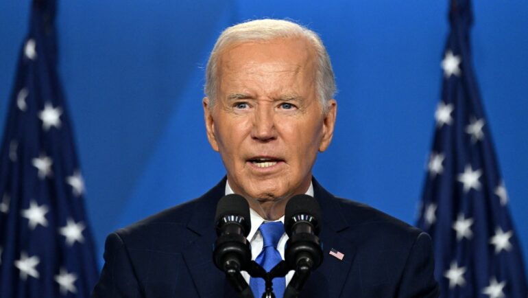 Tổng thống Biden họp báo sau hội nghị thượng đỉnh NATO ở thủ đô Washington hôm 11/7. Ảnh: AFP