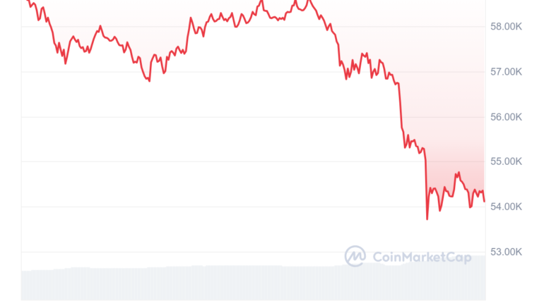 Giá Bitcoin trong 24h qua đã giảm gần 8%. Ảnh: CoinMarketCap