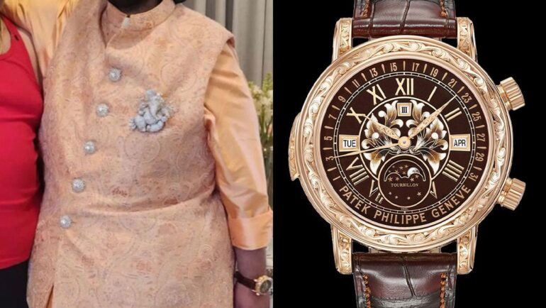 Anant Ambani đeo chiếc Patek Philippe Grand Complication Sky Moon Tourbillon trong lễ cưới. Ảnh: Instagram Luxurywatchhub