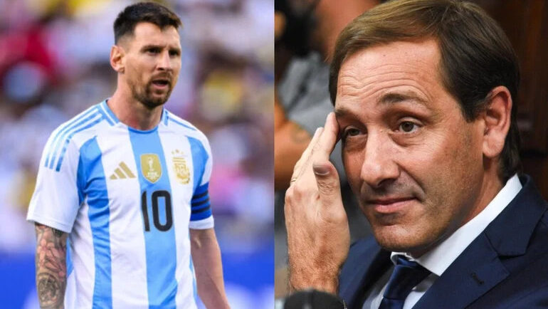 Thủ quân Lionel Messi và Thứ trưởng Thể thao Argentina Julio Garro. Ảnh: El Destape