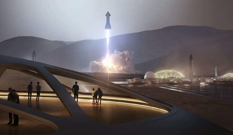 Mô phỏng Starship cất cánh trên sao Hỏa. Ảnh: SpaceX