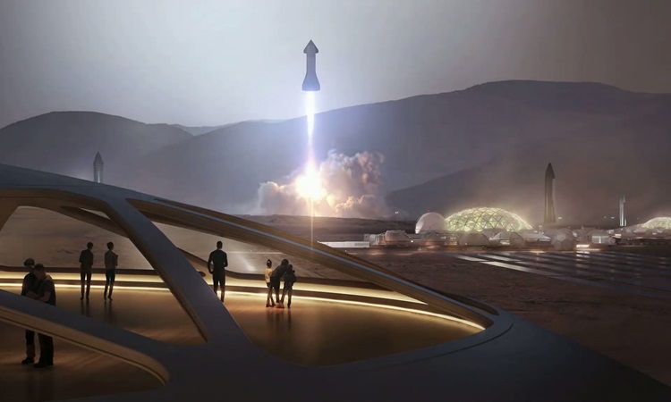 Mô phỏng Starship cất cánh trên sao Hỏa. Ảnh: SpaceX