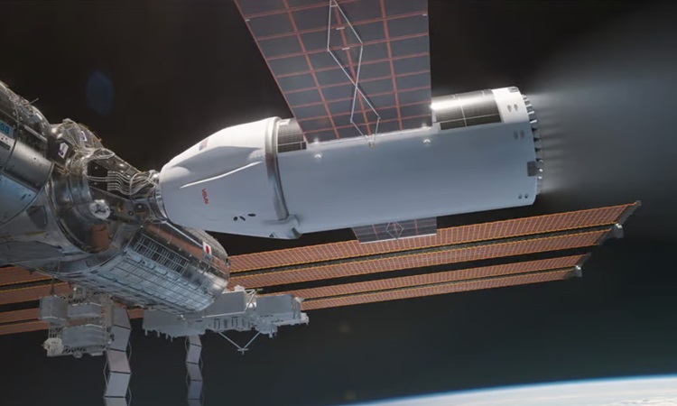 Mô phỏng phương tiện USDV ghép nối với trạm ISS. Ảnh: SpaceX