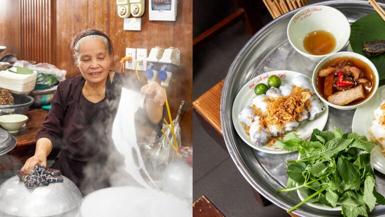 Kỹ thuật tráng bánh được truyền sang đời thứ hai. Bánh cuốn ăn với nước mắm cà cuống là nét đặc trưng của ẩm thực Hà Nội. Ảnh: Anh Thư