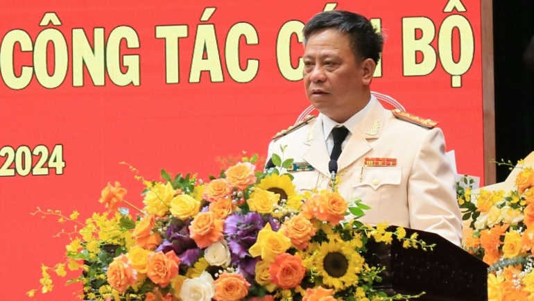 Đại tá Trần Xuân Ánh tại lễ công bố giữ chức Giám đốc Công an tỉnh Thái Bình, ngày 16/8. Ảnh TB