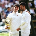 Alcaraz thắng Djokovic ở chung kết Wimbledon tháng 7/2024. Ảnh: Reuters