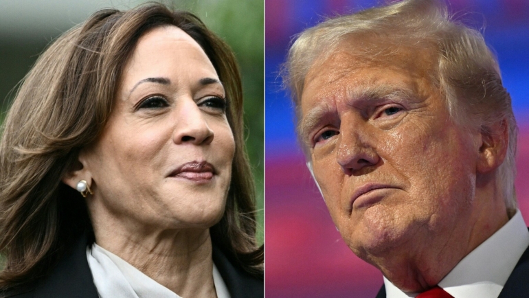 Phó tổng thống Mỹ Kamala Harris (trái) và ứng viên tổng thống đảng Cộng hòa Donald Trump. Ảnh: AFP