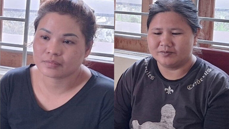 Nghi can Tuyên và Xuyên (trừ phải qua) tại cơ quan điều tra. Ảnh: Công an cung cấp