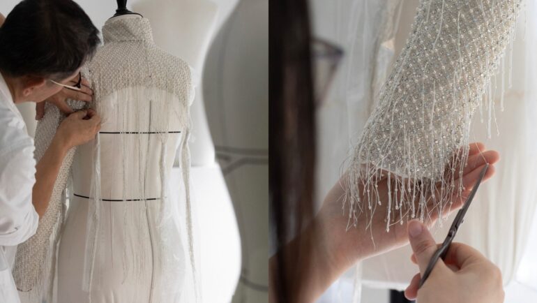 Hậu trường các nghệ nhân làm đầm cho Celine Dion ở xưởng cao cấp của Dior. Ảnh: Dior