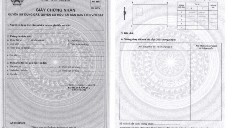 Mẫu giấy chứng nhận quyền sử dụng đất từ 1/8.