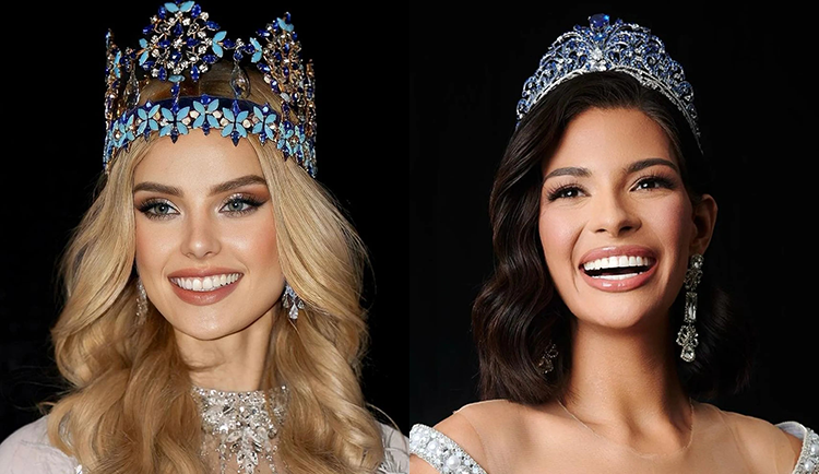 Miss World 2023 Krystyna Pyszková (Cộng hòa Czech) và Miss Universe 2023 Sheynnis Palacios (người Nicaragua). Ảnh: Missosology