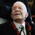 Cựu tổng thống Mỹ Jimmy Carter tại tang lễ của vợ ở Plains, bang Georgia hồi tháng 11/2023. Ảnh: AFP