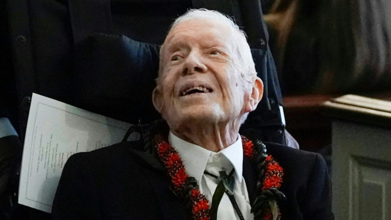 Cựu tổng thống Mỹ Jimmy Carter tại tang lễ của vợ ở Plains, bang Georgia hồi tháng 11/2023. Ảnh: AFP