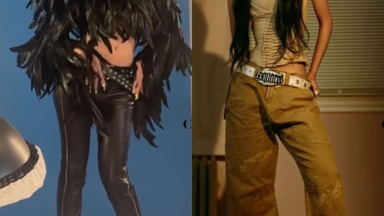 Lisa kết hợp hai mẫu áo của Việt Nam với quần của Dsquared2 theo phong cách rock và Y2K. Ảnh: Instagram Lisa