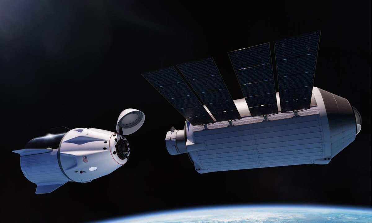 Mô phỏng tàu Dragon của SpaceX bay tới trạm vũ trụ Haven-1. Ảnh: Vast