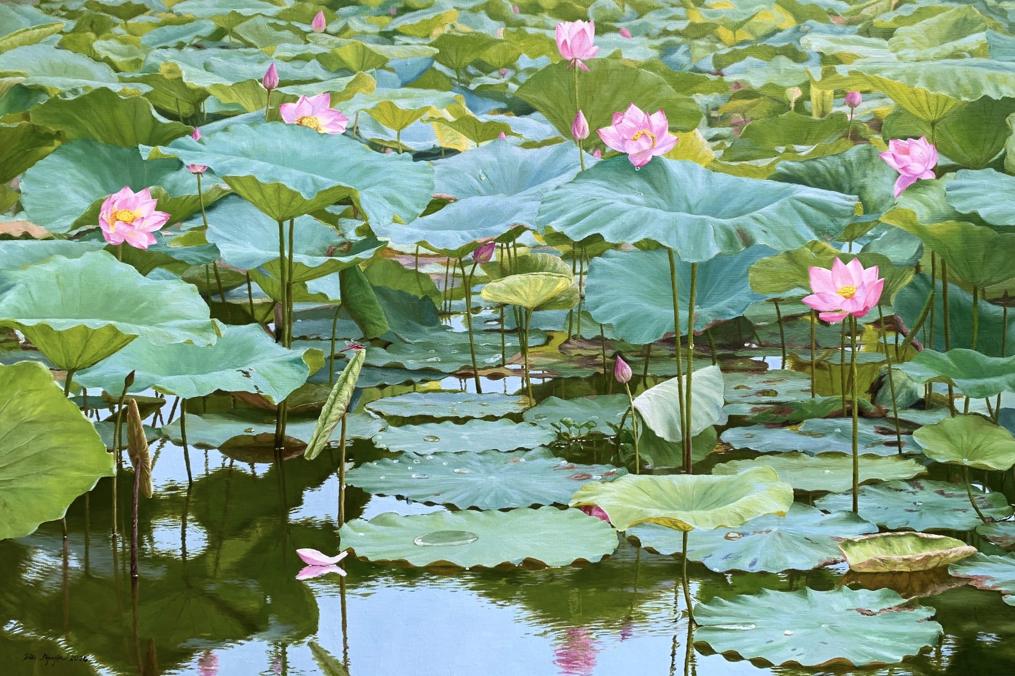 Tranh Mùa sen, kích thước 60x90 cm, chất liệu sơn dầu. Ảnh: Nhân vật cung cấp