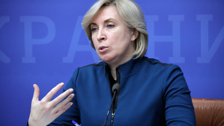 Bà Vereshchuk phát biểu tại Kiev, Ukraine tháng 12/2023. Ảnh: AFP