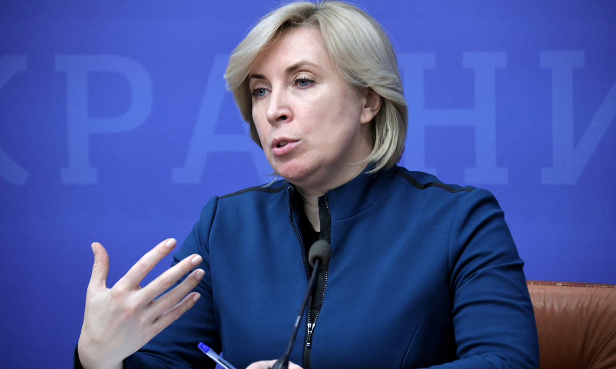 Bà Vereshchuk phát biểu tại Kiev, Ukraine tháng 12/2023. Ảnh: AFP