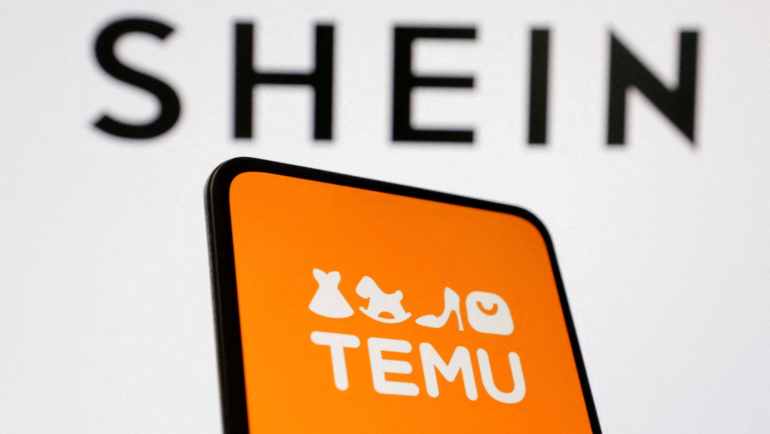 Logo của Shein and Temu trên màn hình máy tính và điện thoại ngày 22/8. Ảnh: Reuters