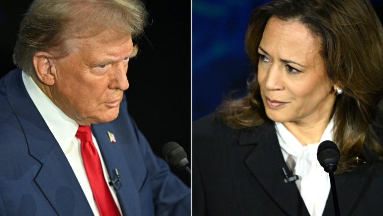 Ứng viên tổng thống đảng Cộng hòa Donald Trump (trái) và Phó tổng thống Kamala Harris trong buổi tranh luận ở Philadelphia, bang Pennsylvania ngày 10/9. Ảnh: AFP