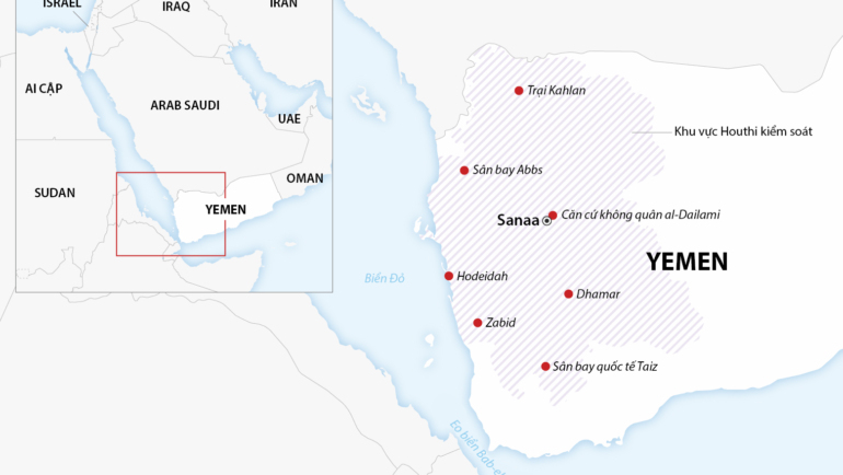 Khu vực Houthi kiểm soát. Đồ họa: AFP