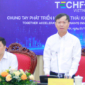 Thứ trưởng Hoàng Minh chia sẻ điểm mới của Techfest 2024 trong buổi họp báo ngày 21/11. Ảnh: TTTT