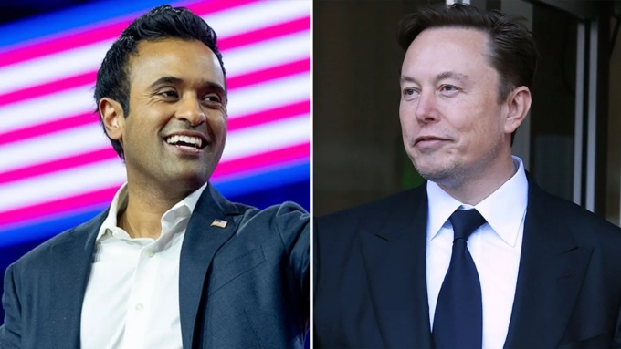 Doanh nhân Vivek Ramaswamy (trái) và tỷ phú Elon Musk. Ảnh: AP